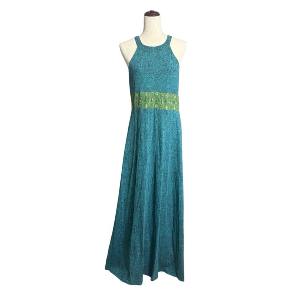 Prana Teal Maxi Dress with Green Waist Band